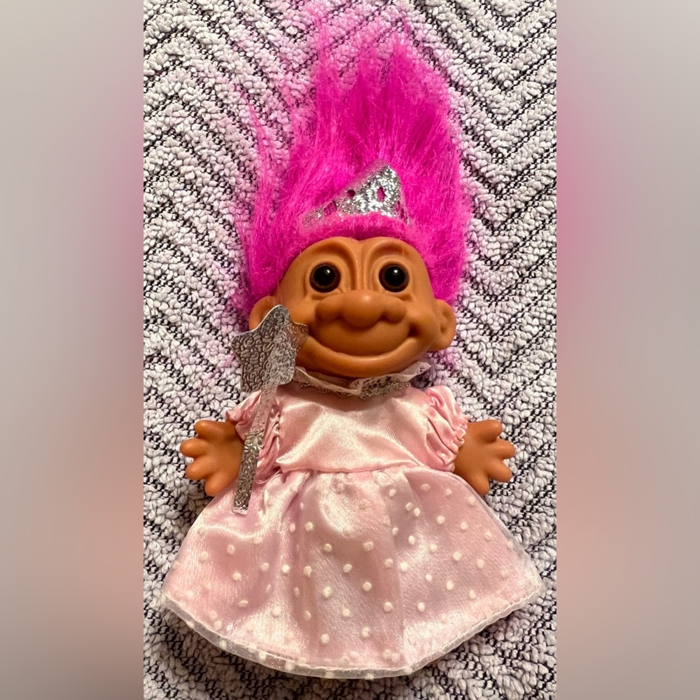 RUSS Vintage Princess Fairy Troll Doll with Pink Dress & Pink hair 1990s